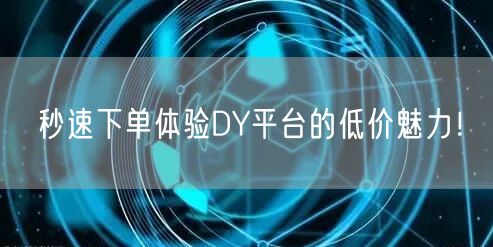 秒速下单体验DY平台的低价魅力！