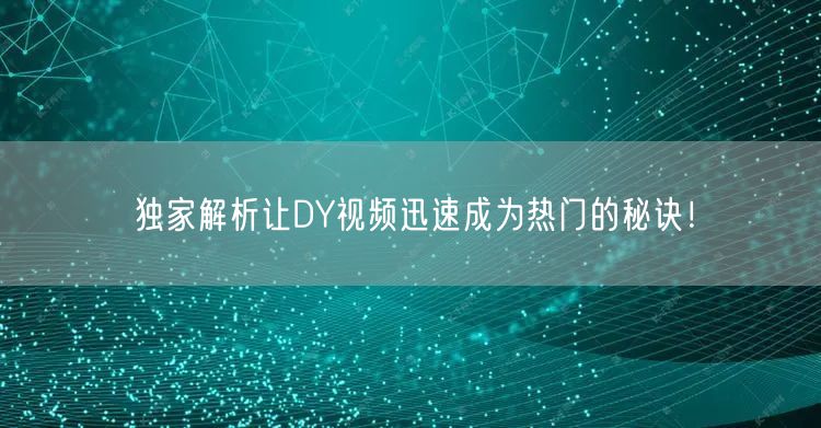 独家解析让DY视频迅速成为热门的秘诀！