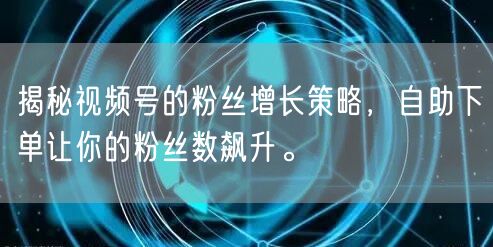 揭秘视频号的粉丝增长策略，自助下单让你的粉丝数飙升。