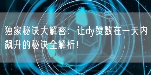 独家秘诀大解密：让dy赞数在一天内飙升的秘诀全解析！