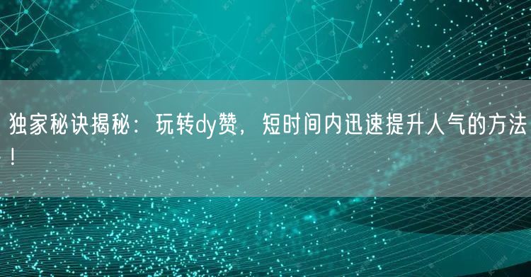 独家秘诀揭秘：玩转dy赞，短时间内迅速提升人气的方法！