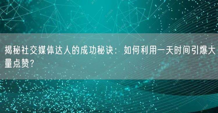 揭秘社交媒体达人的成功秘诀：如何利用一天时间引爆大量点赞？