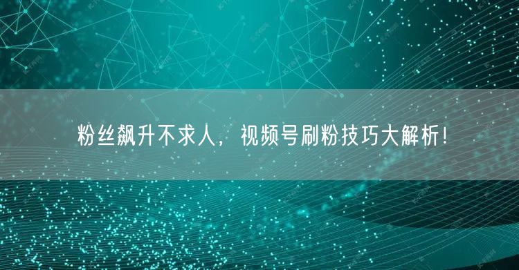粉丝飙升不求人，视频号刷粉技巧大解析！