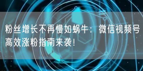粉丝增长不再慢如蜗牛：微信视频号高效涨粉指南来袭！