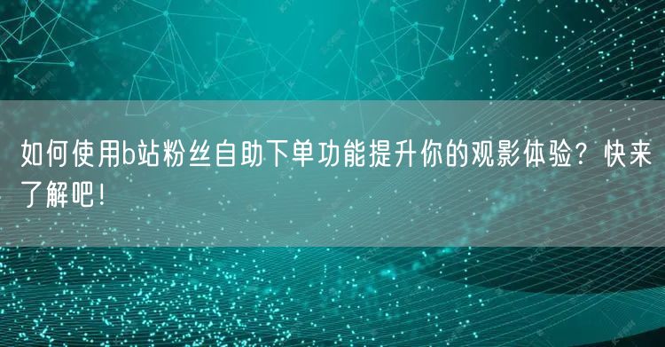 如何使用b站粉丝自助下单功能提升你的观影体验？快来了解吧！