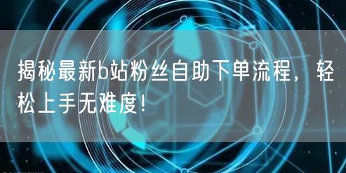揭秘最新b站粉丝自助下单流程，轻松上手无难度！