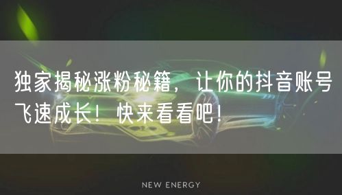 独家揭秘涨粉秘籍，让你的抖音账号飞速成长！快来看看吧！