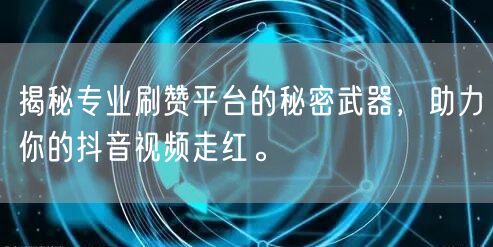 揭秘专业刷赞平台的秘密武器，助力你的抖音视频走红。